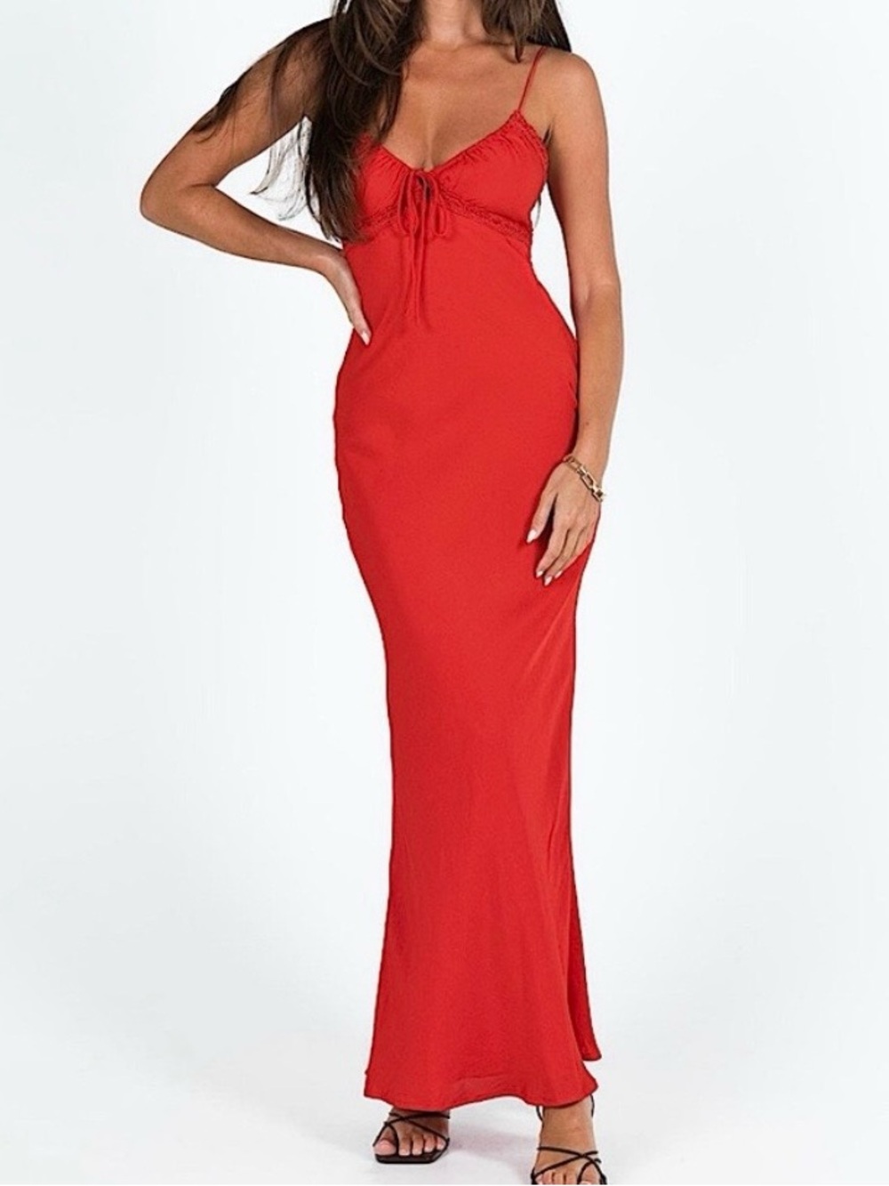 Red Spaghetti-Strap Maxi Dress - Elegant Evening Slip